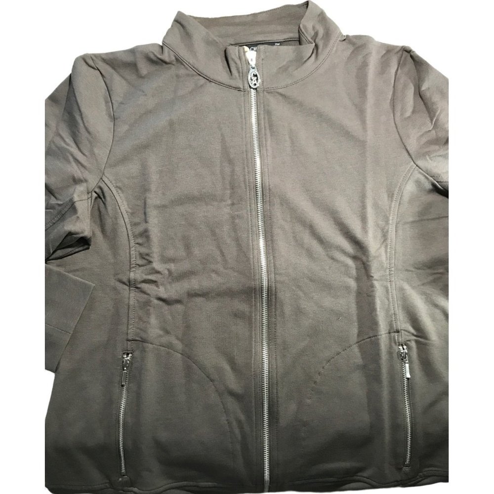 Christine Alexander LARGE Brown Cotton Blend Track Jacket Gym Yoga Dance coat